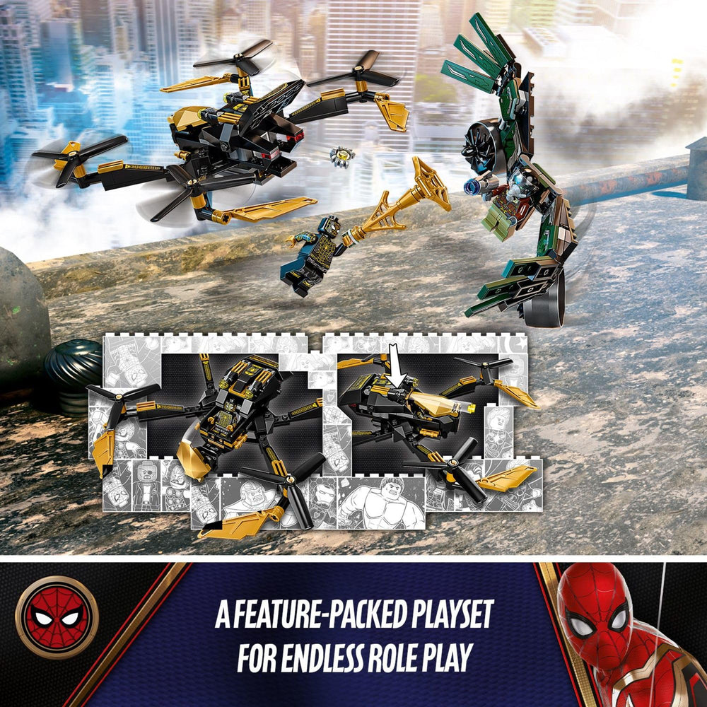 LEGO Marvel Spider-Man’s Drone Duel action scene showing air and ground play