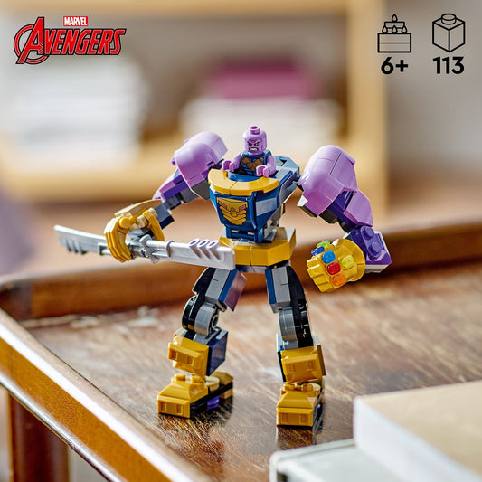 LEGO Marvel Thanos Mech Armor side battle pose with movable limbs