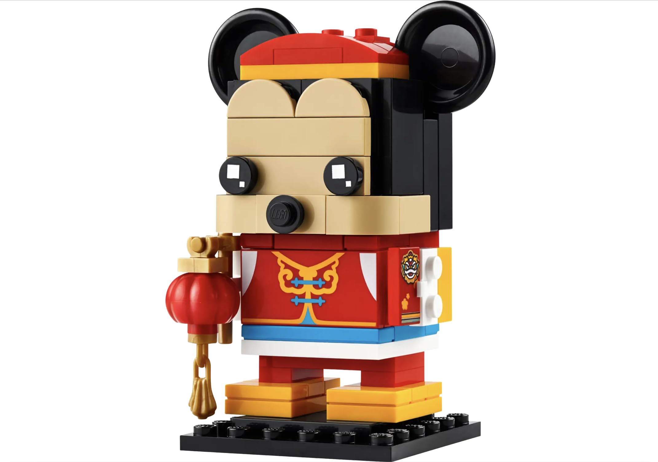 LEGO Mickey Mouse BrickHeadz Spring Party base on a sturdy stand for display