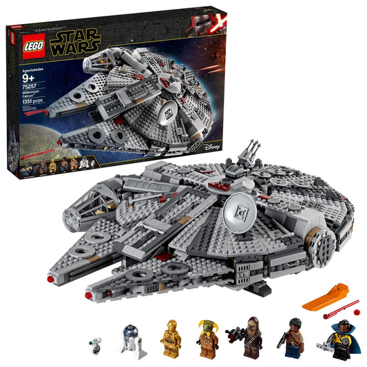 LEGO Millennium Falcon 75257 front view highlighting the ship silhouette for action play.