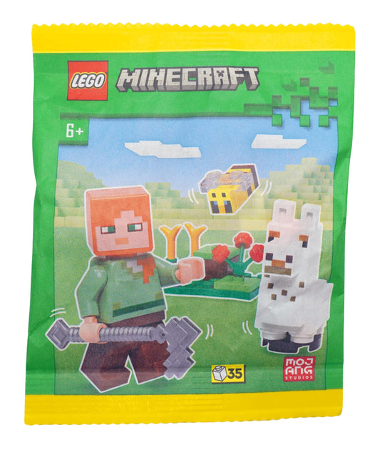 LEGO Minecraft Alex minifigure with baby llama and bee for imaginative play