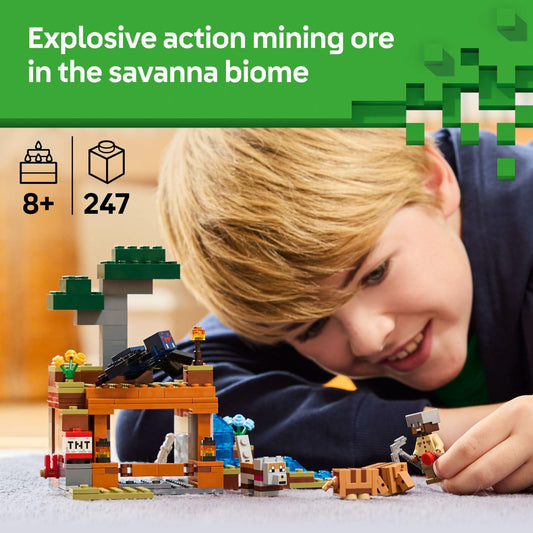 LEGO Minecraft Armadillo Mine Expedition mine feature with lever TNT reveal