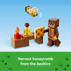 LEGO Minecraft Bee Cottage beehive and honeycomb for outdoor harvesting play.