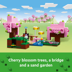 LEGO Minecraft Cherry Blossom Garden sand garden highlights decorative pot and rock details.