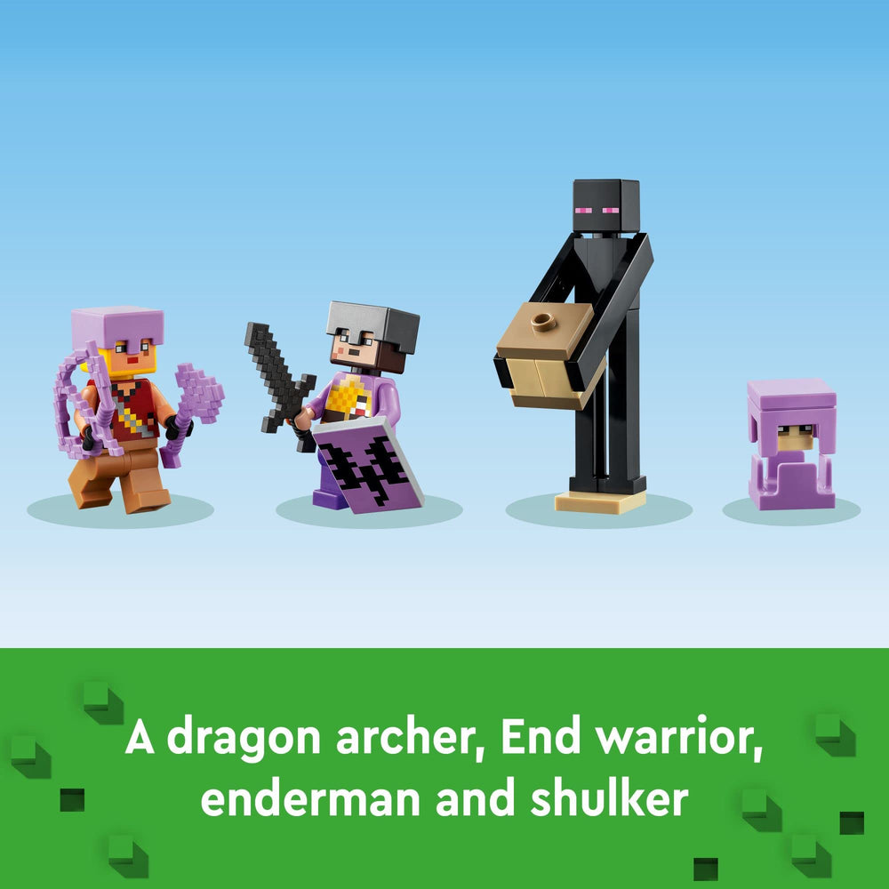 LEGO Minecraft End Arena includes armor-clad figures and healing potions for balance.