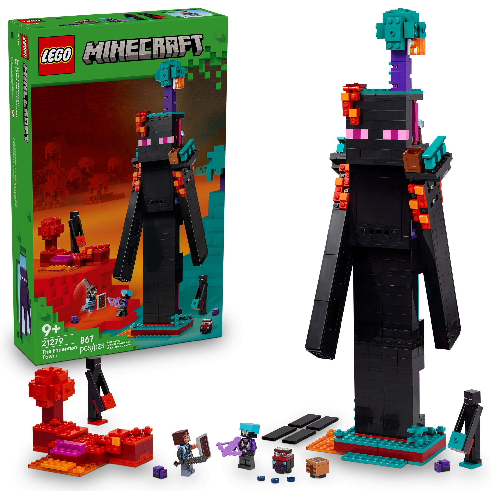 LEGO Minecraft Enderman Tower front view promotes imaginative play and display.