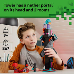LEGO Minecraft Enderman Tower head features a Nether portal for immersive details.