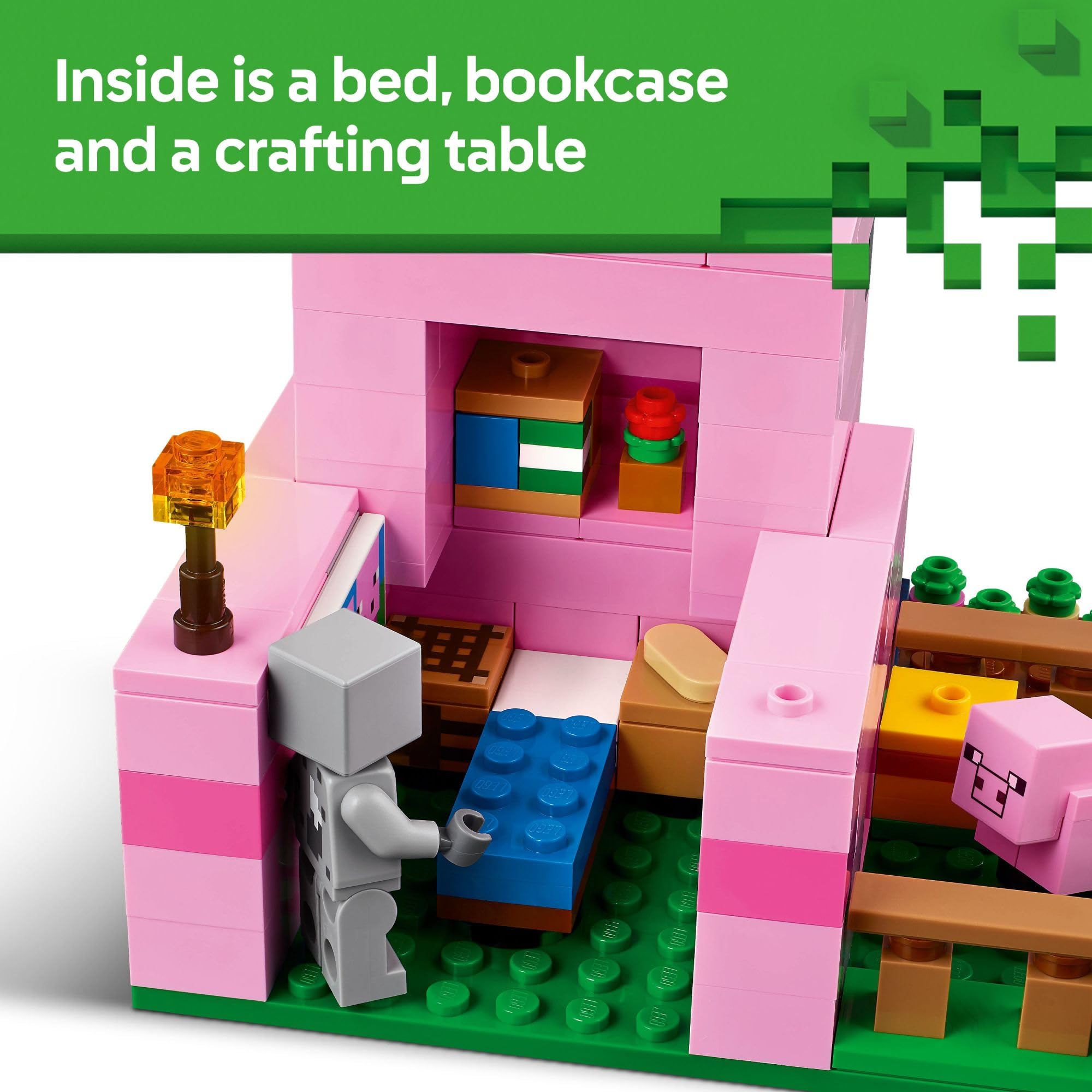 LEGO Minecraft pig-shaped house farm plot with potatoes and beets for building fun