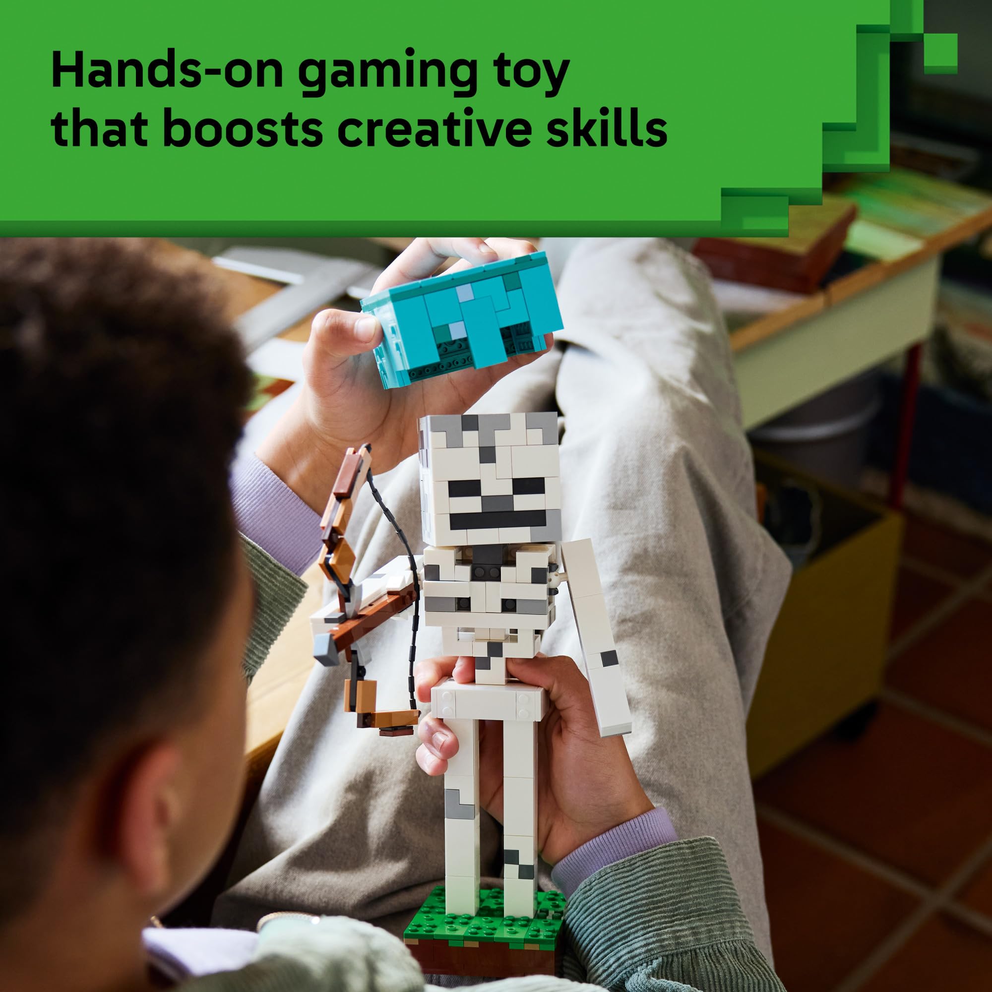 LEGO Minecraft grass base and feet showing stable display benefit