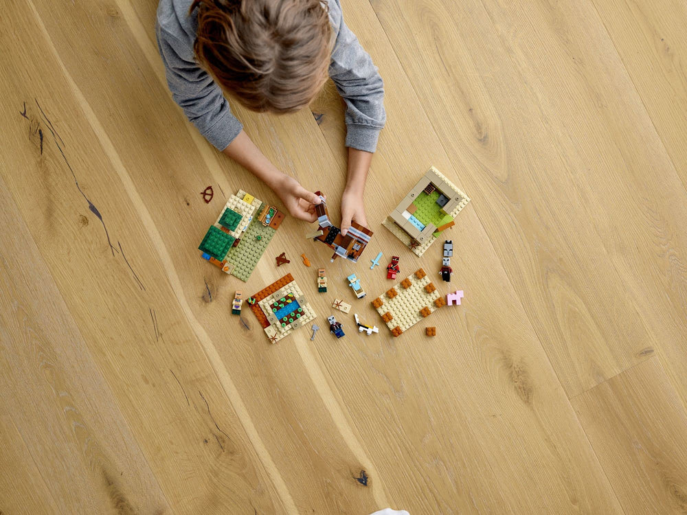 LEGO Minecraft Kai figure leads villager rescue and defense scenes.