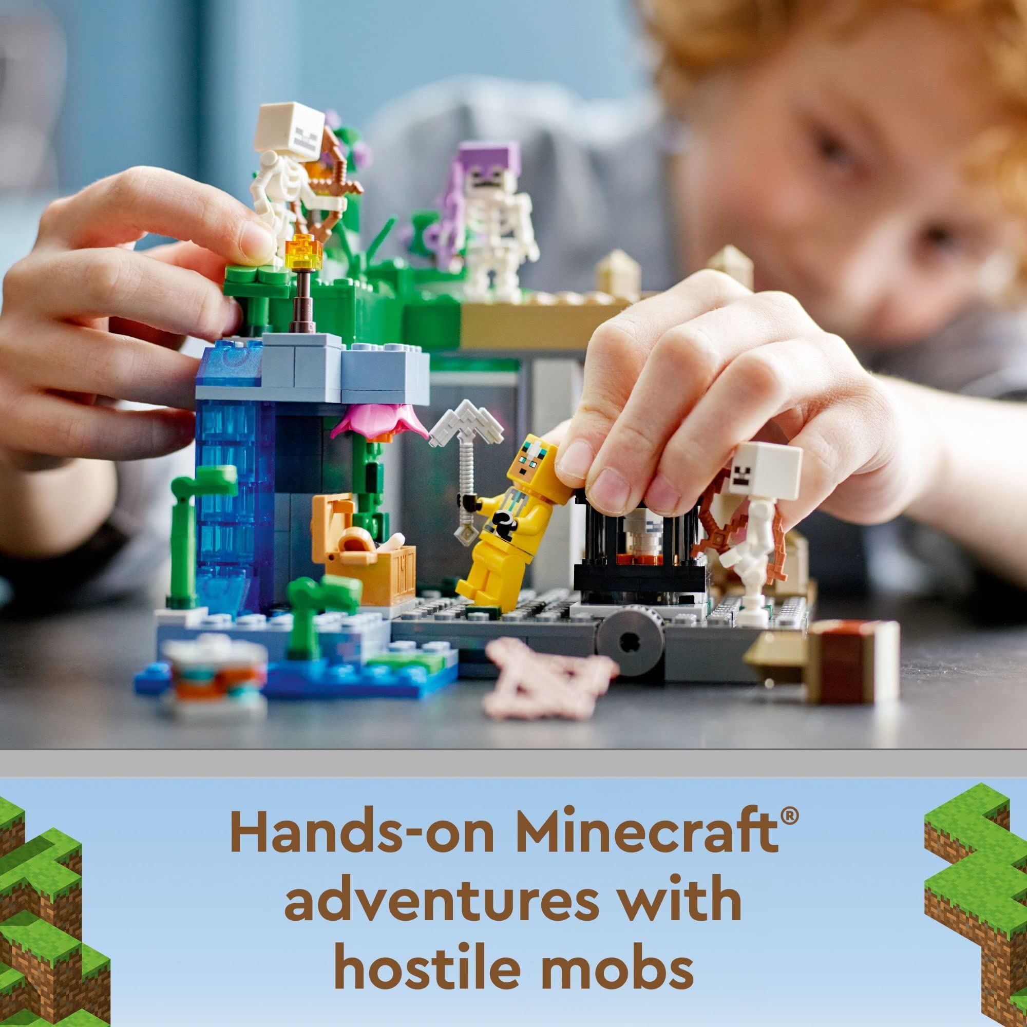 LEGO Minecraft lush cave with bushes and torches inspires exploration and imaginative builds