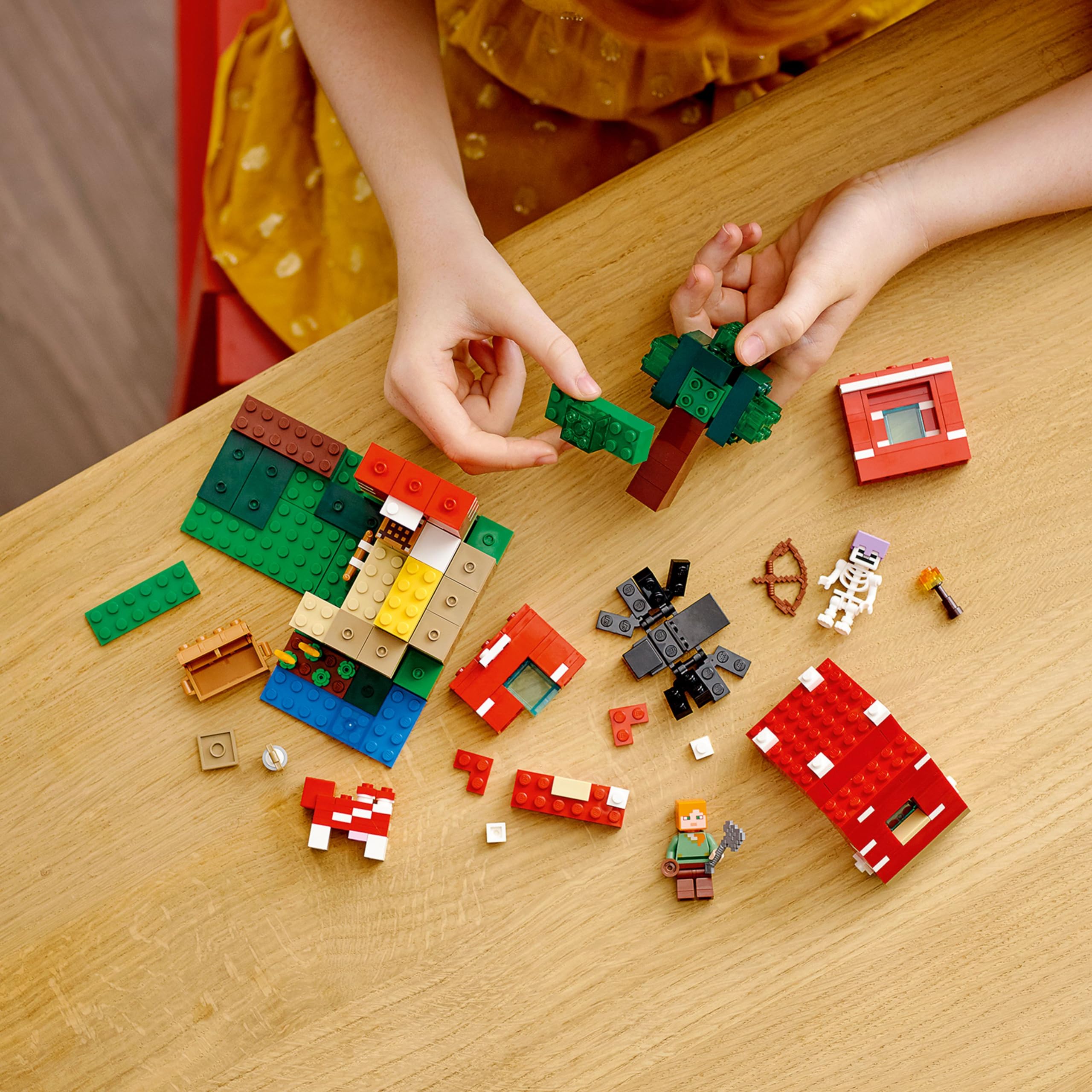 LEGO Minecraft Mooshroom cow figure ready for farming and storytelling scenes.