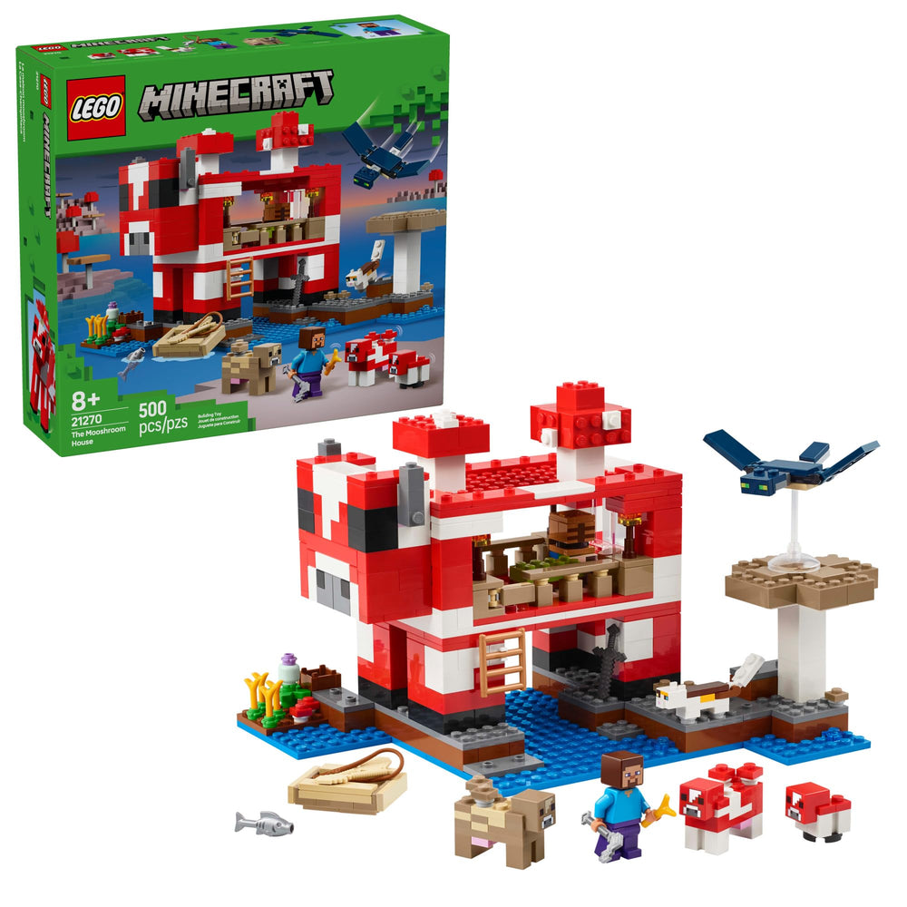 LEGO Minecraft Mooshroom House with Steve figure for creative play.