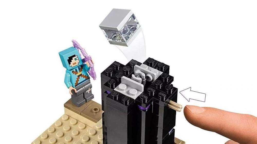 LEGO Minecraft Obsidian pillar creates a dramatic arena backdrop