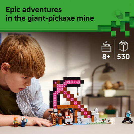 LEGO Minecraft The Pickaxe Mine minifigures include Alex and Miner for storytelling.
