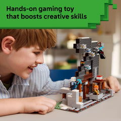LEGO Minecraft rock wall interaction adds blast through play moments.