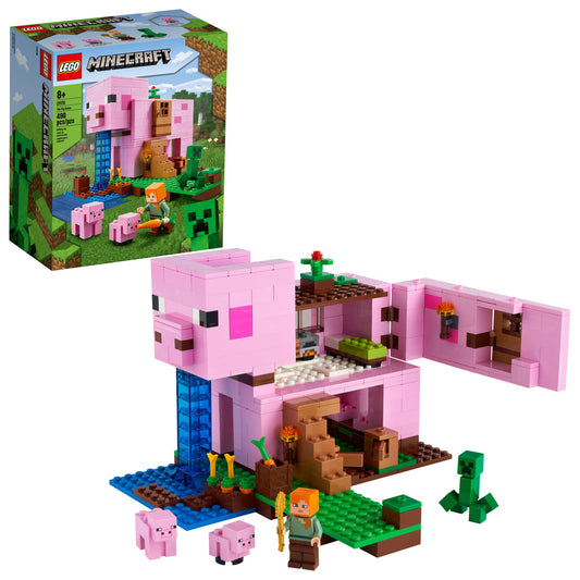 LEGO Minecraft pig house front view promotes imaginative play and hands-on building.