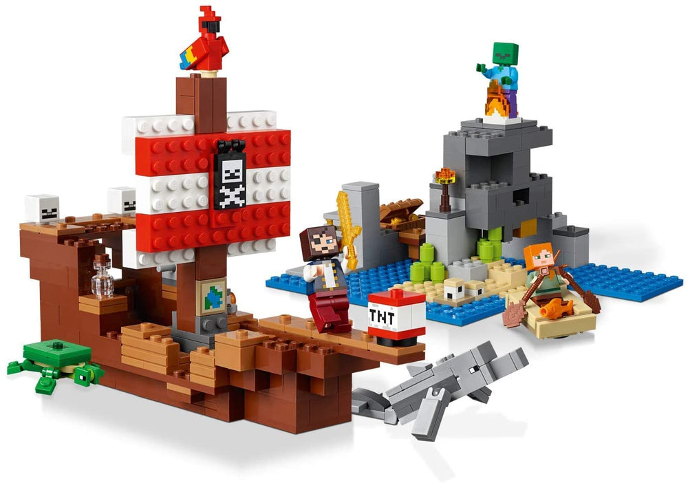 LEGO Minecraft The Pirate Ship Adventure animals image shows dolphin, parrot, and turtle