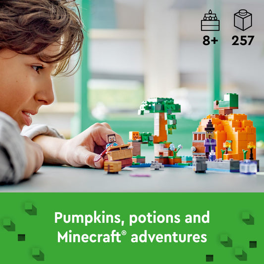 LEGO Minecraft The Pumpkin Farm pumpkin patch — hands-on farming play with Steve