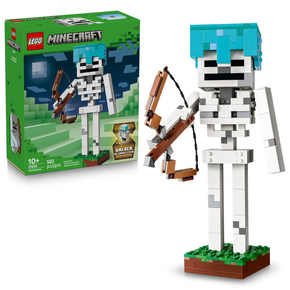 LEGO Minecraft Skeleton front view showing poseable figure and display benefit