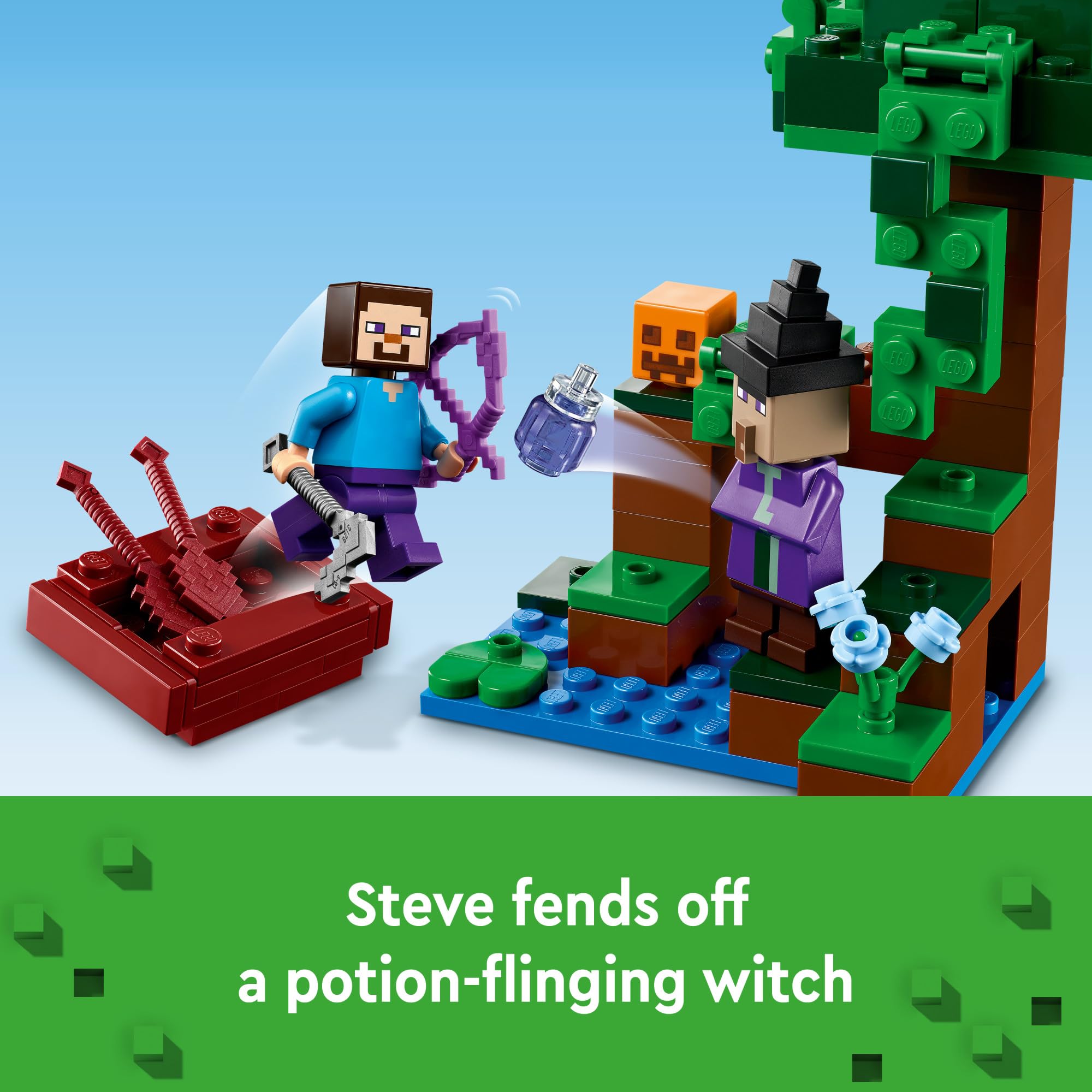 LEGO Minecraft The Pumpkin Farm Steve minifigure — iconic hero ready for adventures
