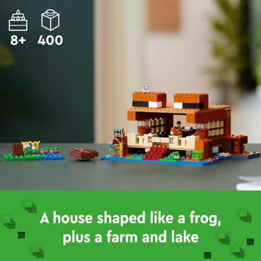 LEGO Minecraft The Frog House interior with bed, crafting table, and chest for adventures