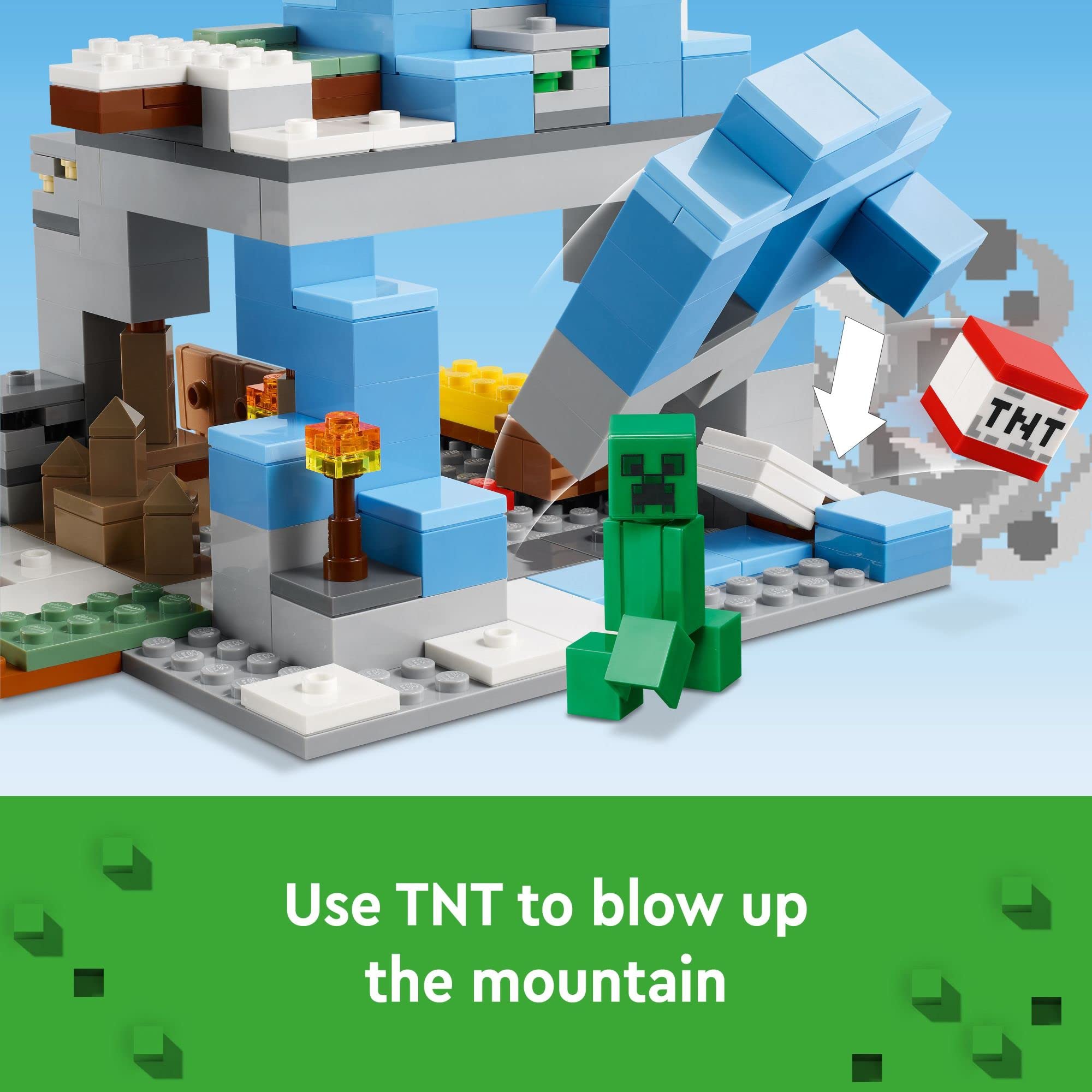 LEGO Minecraft The Frozen Peaks dripstone cave invites exploration and quick escapes