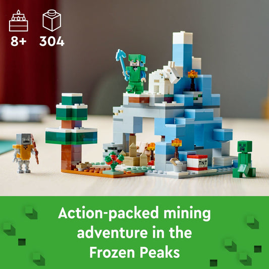 LEGO Minecraft The Frozen Peaks TNT explosion feature for dramatic mountain modification