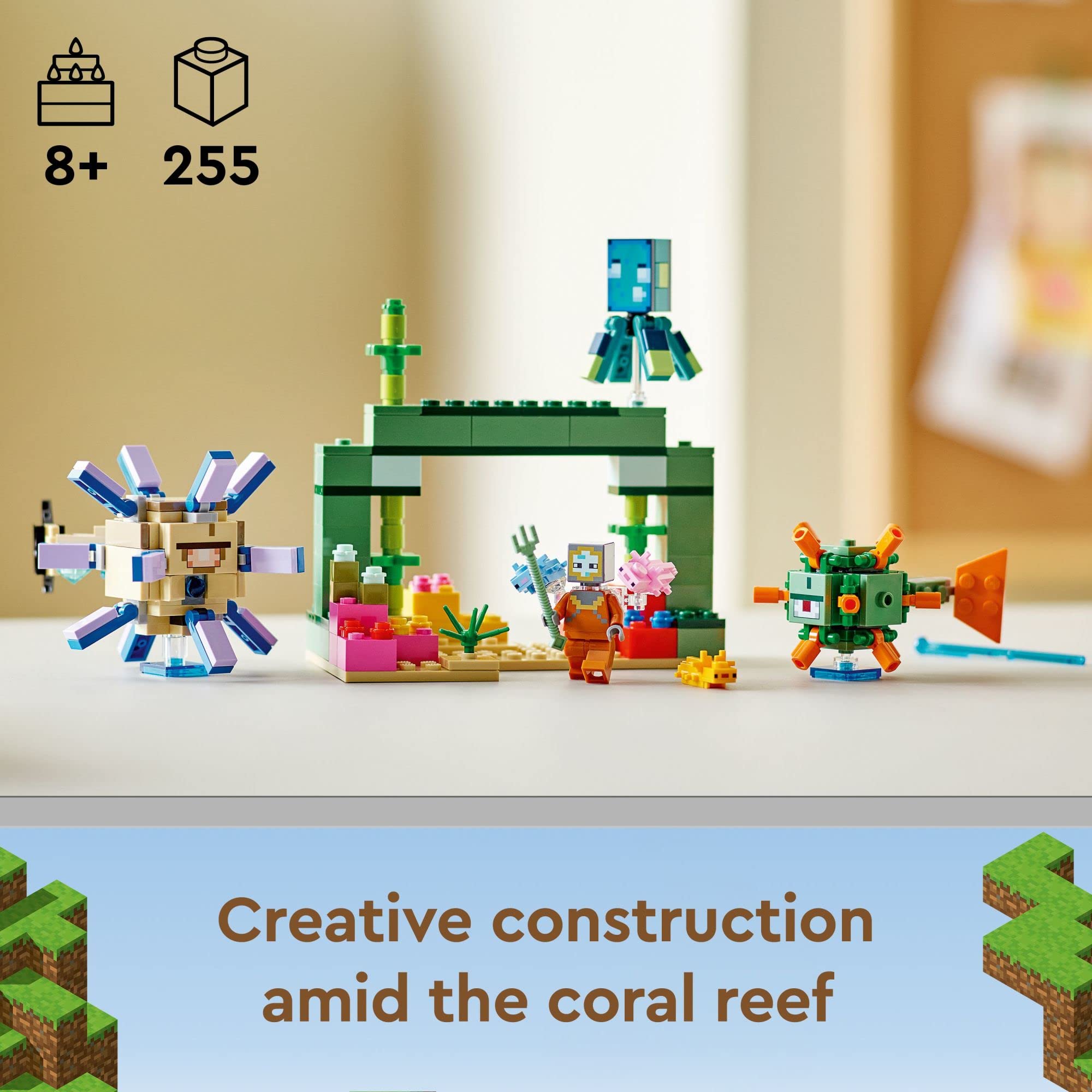 LEGO Minecraft The Guardian Battle monument structure inspiring creative building sessions.