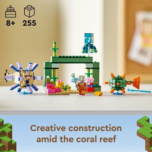 LEGO Minecraft The Guardian Battle monument structure inspiring creative building sessions.