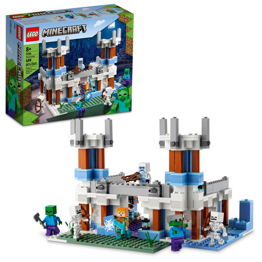 LEGO Minecraft The Ice Castle front view inspires immersive winter battles and creative display
