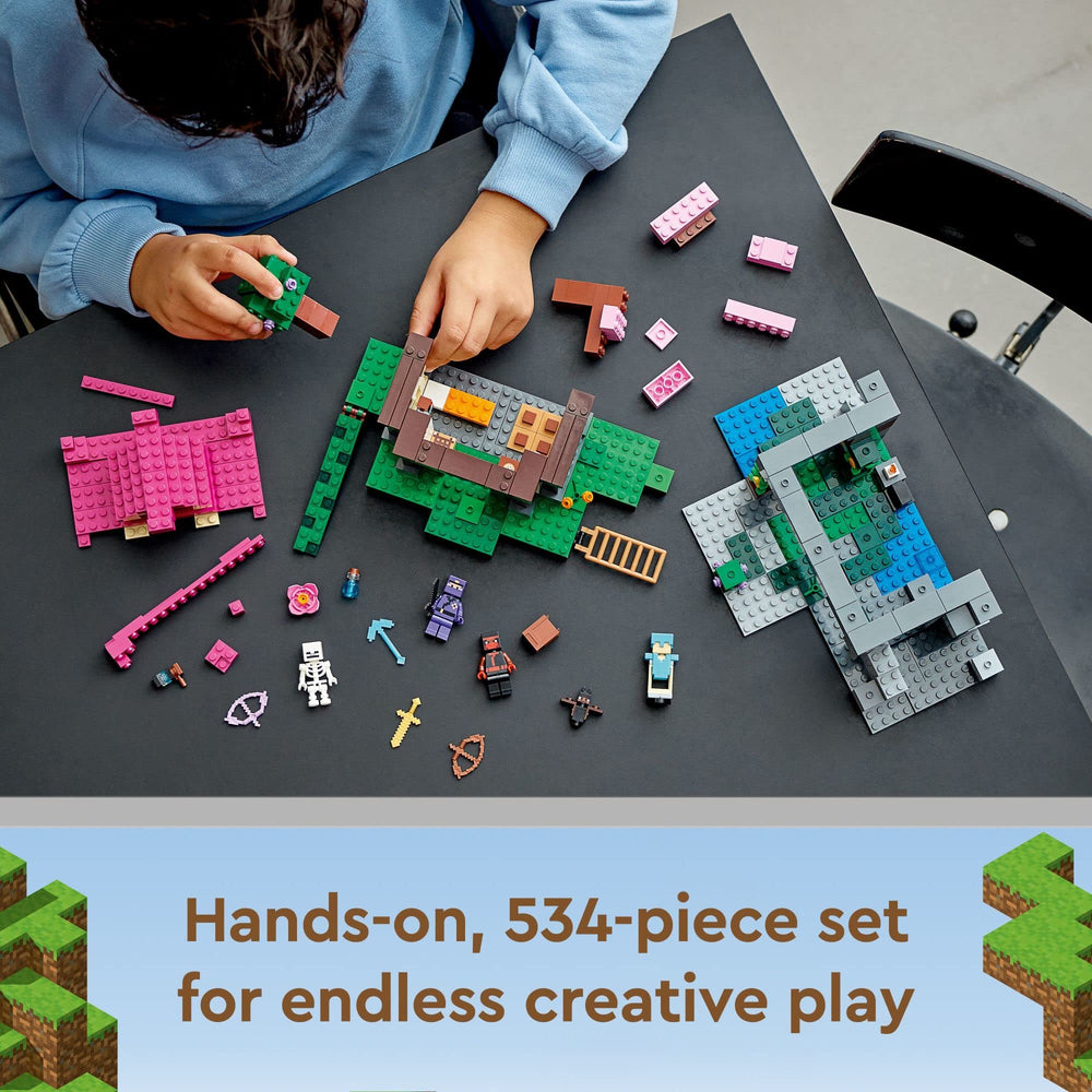 LEGO Minecraft Training Grounds with ninja, rogue, skeleton, and bat figures