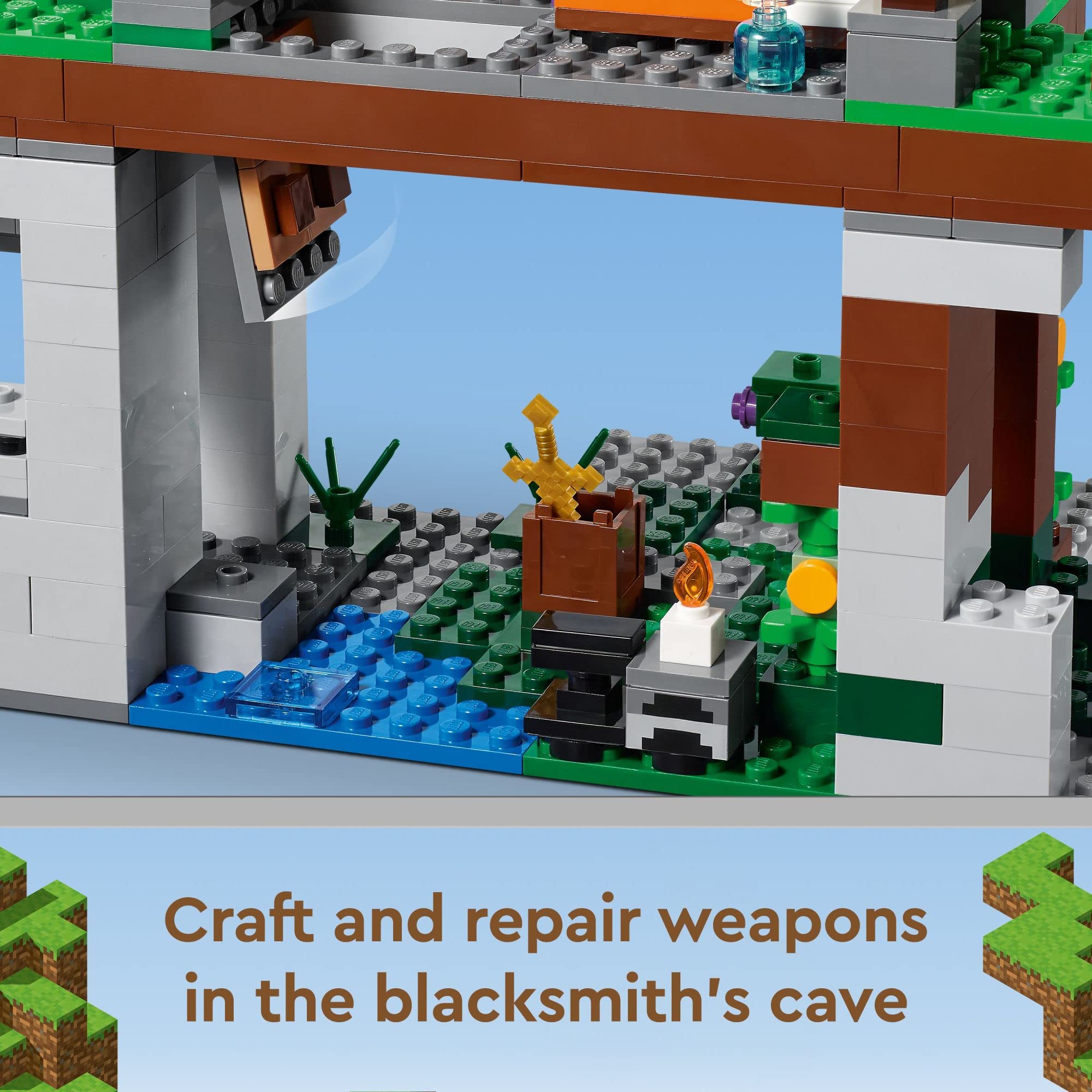 LEGO Minecraft Training Grounds: trapdoor mechanism activated by pushing a block