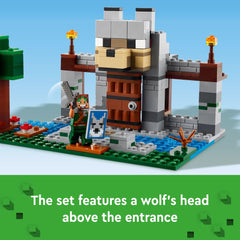LEGO Minecraft Wolf Stronghold interior crafting area highlights crafting possibilities.
