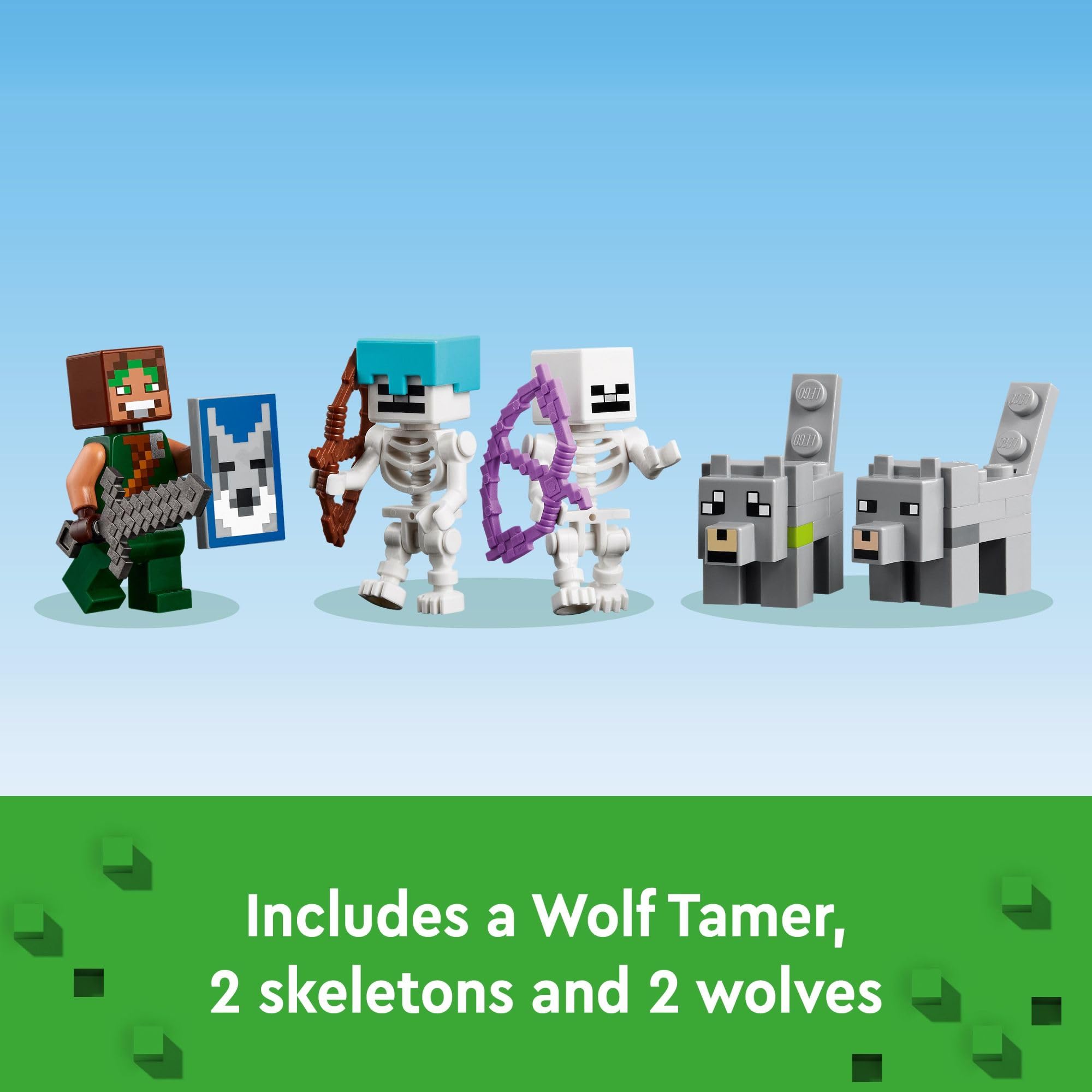 LEGO Minecraft Wolf Stronghold skeleton pair ready for forest battles.