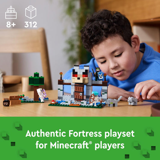 LEGO Minecraft Wolf Stronghold interior shows the wolf head feature for expressive play.