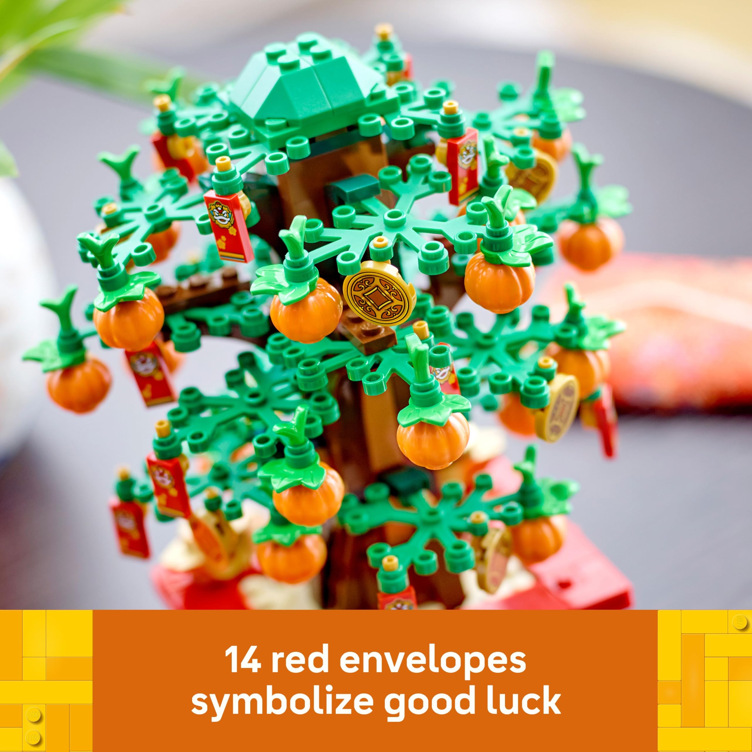 LEGO Money Tree red-base display helps create a ready-to-show centerpiece.