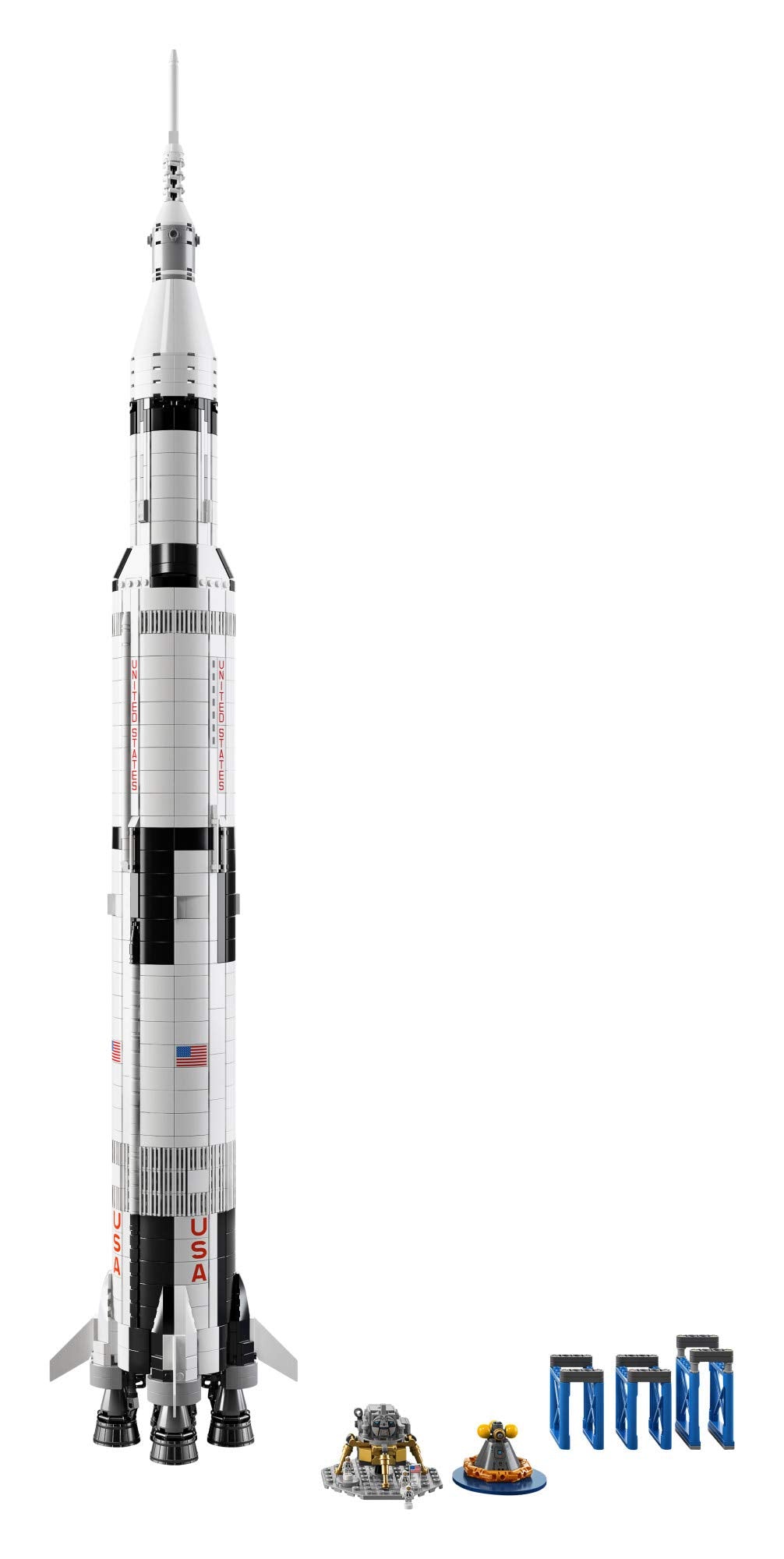LEGO NASA Apollo Saturn V first stage shows detailed engines and structure for realism