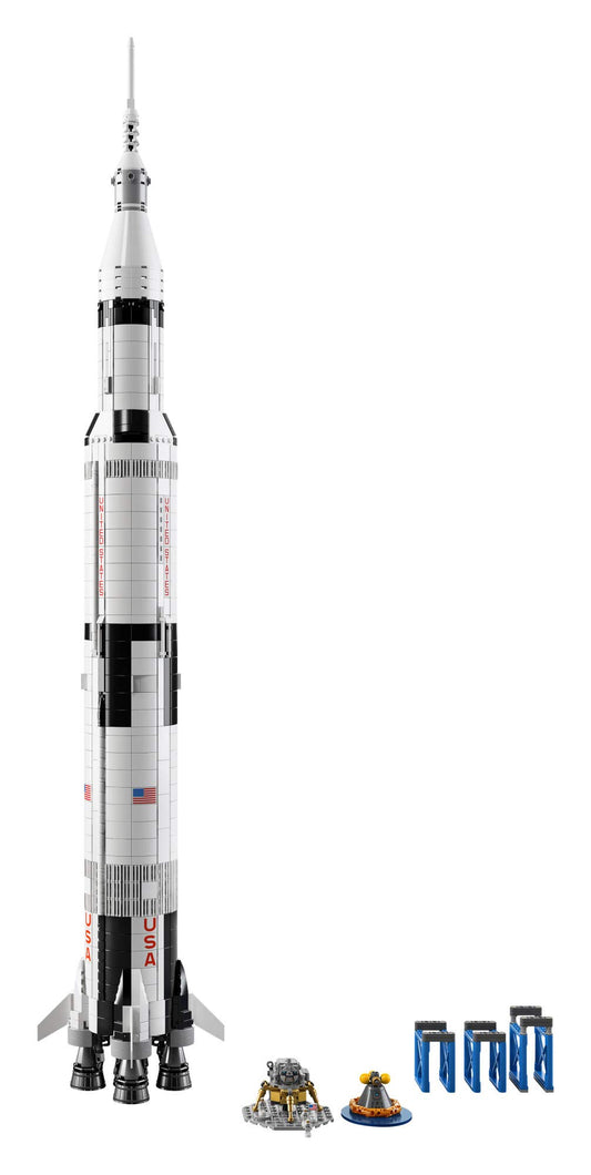 LEGO NASA Apollo Saturn V first stage shows detailed engines and structure for realism