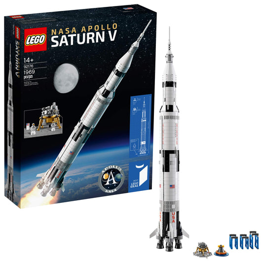 LEGO NASA Apollo Saturn V display model highlighting scale and detail for enthusiasts