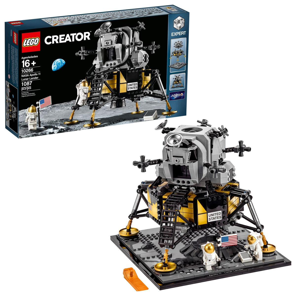 LEGO NASA Apollo 11 Lunar Lander detailed replica for display and collection.