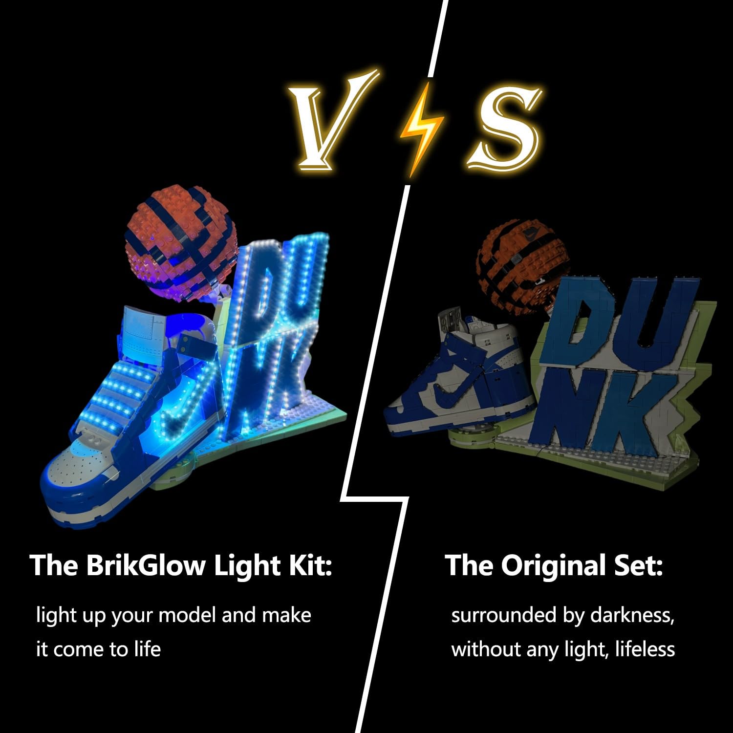 Lego Nike Dunk LED cord hidden for a clean, hidden wiring setup.