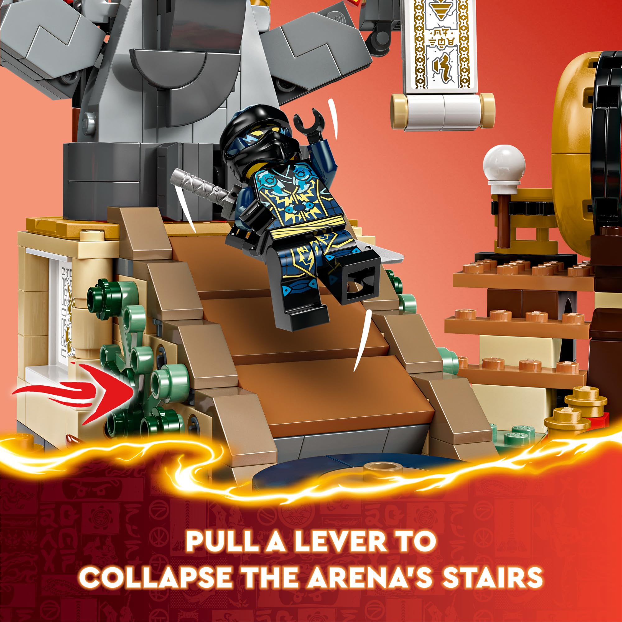 LEGO NINJAGO collapsing stairs arena enabling quick minifigure slides