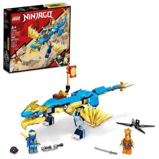 LEGO NINJAGO Jay's Thunder Dragon EVO dragon figure with posable limbs for imaginative flight battles.