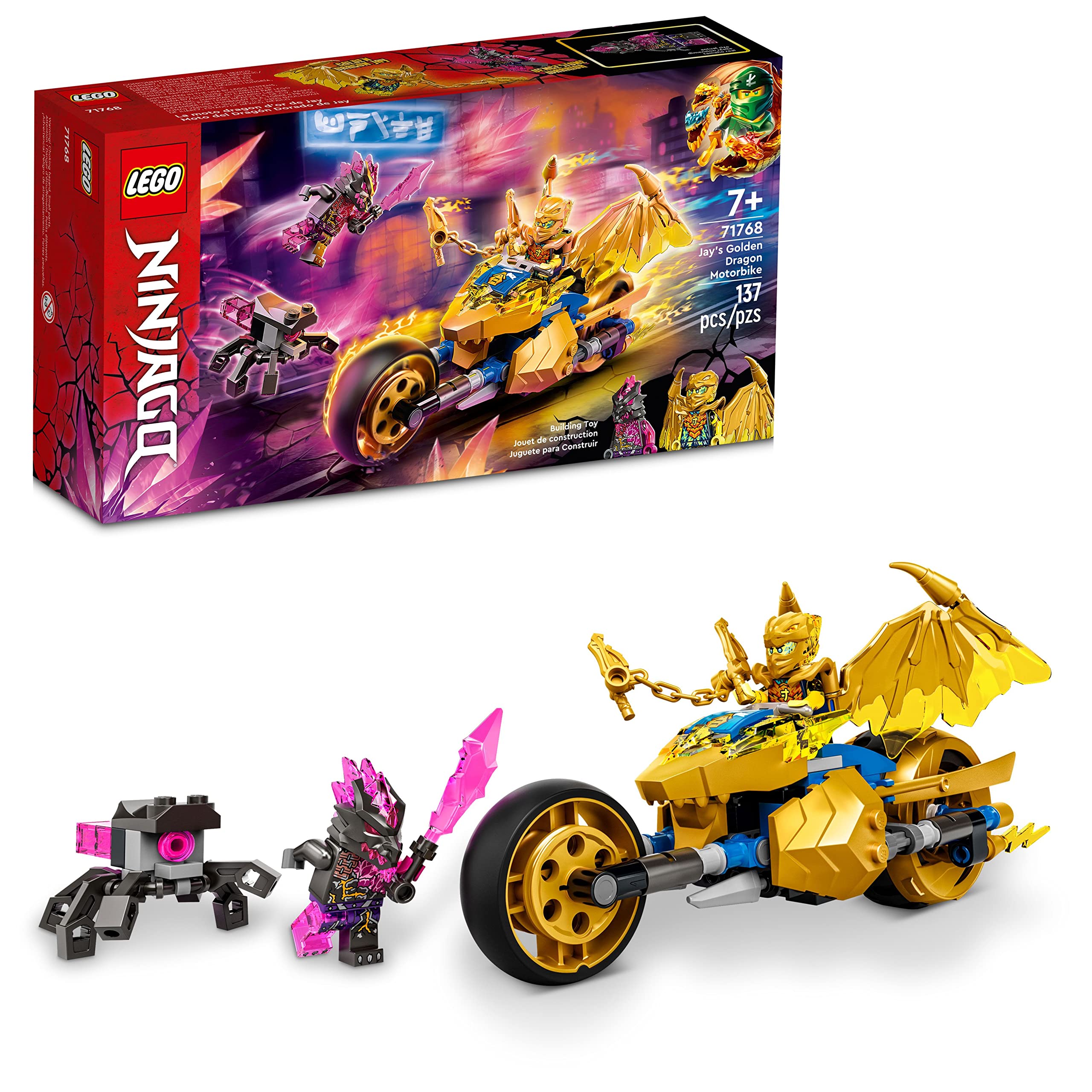 LEGO NINJAGO Jay's Golden Dragon Motorcycle in action for imaginative play