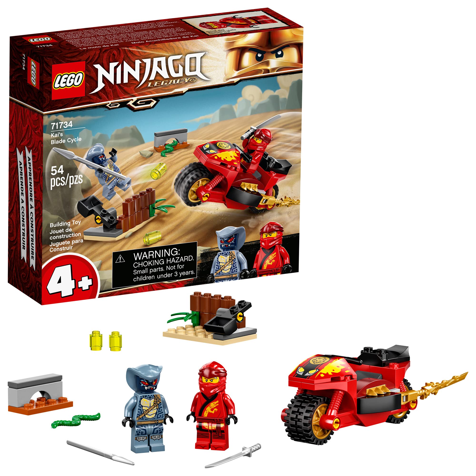LEGO NINJAGO Kai's Blade Cycle front view showcases action-ready design for kids