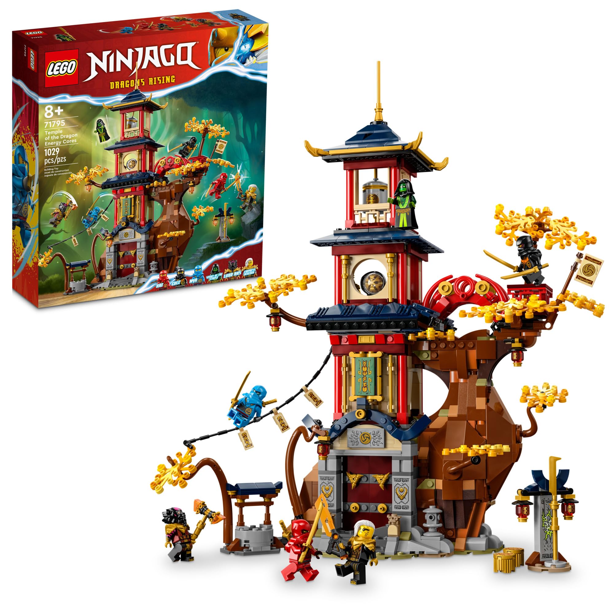 LEGO NINJAGO temple exterior with dragon energy cores for immersive play