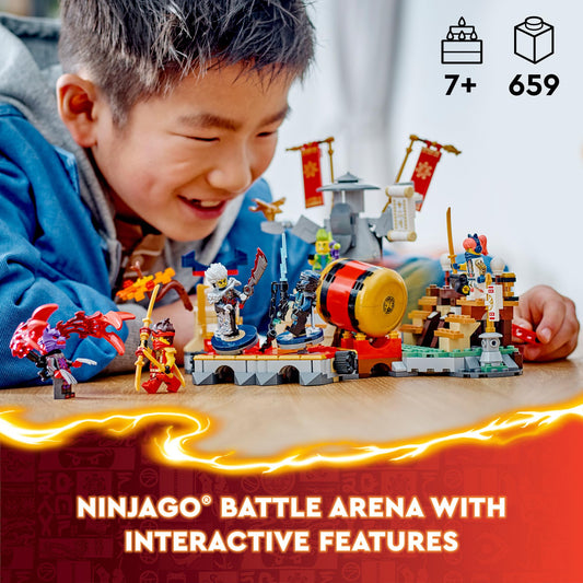 LEGO NINJAGO tournament battle arena side view with action minifigures