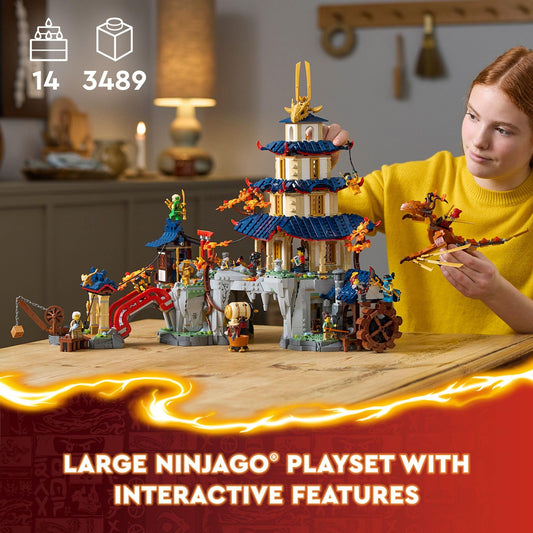 LEGO NINJAGO water mill action highlights moving platforms during play.