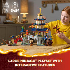 LEGO NINJAGO water mill action highlights moving platforms during play.